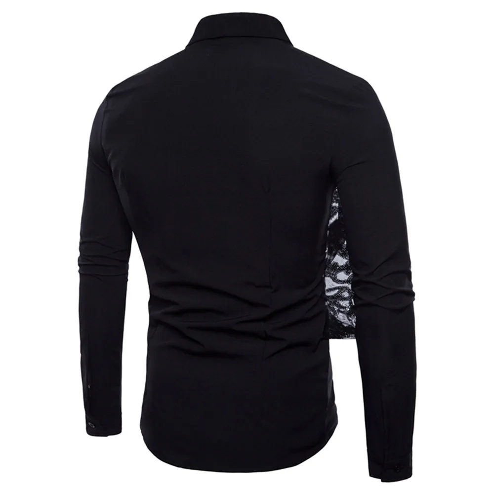 Men shirt long sleeve Lace stitching party mens shirts casual slim fit d91030