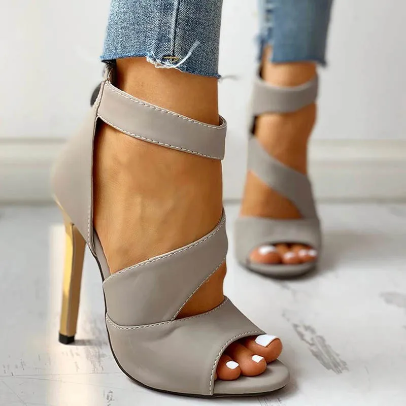 Thin heels Women Summer High Heels zipper Peep Toe Sandals Office Hollow Out Shoes woman high | Обувь