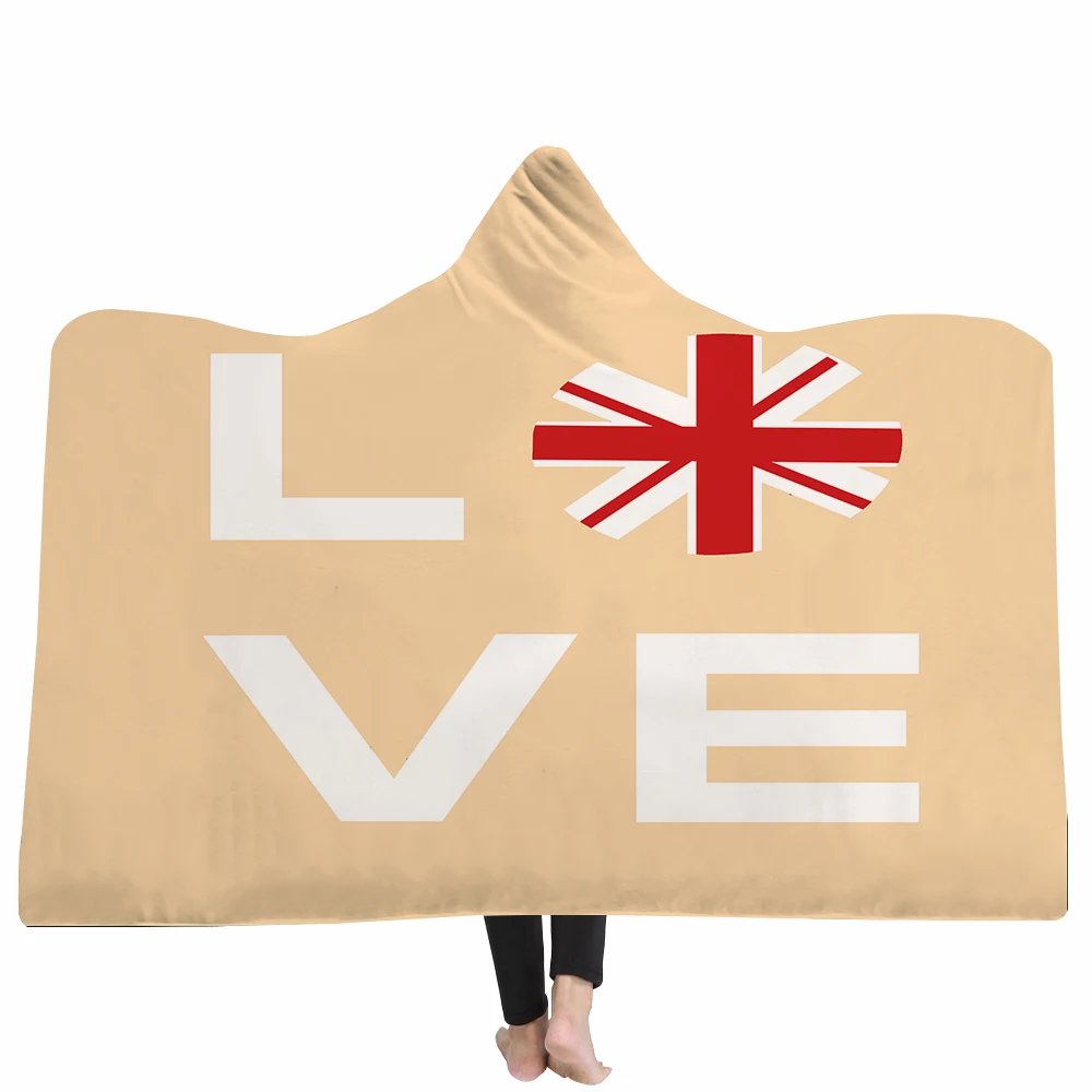 

Hooded Blankets,London Love Magic Hat Blankets Soft Polyester Decorative Blanket,Double Layer Plush Fleece Wearable Hooded Throw