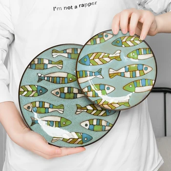 

Japanese Style Garden Ceramic Tableware Hand-painted Dinner Plate Underglaze Color Dish Decoration Plate Creative Breakfast Plat
