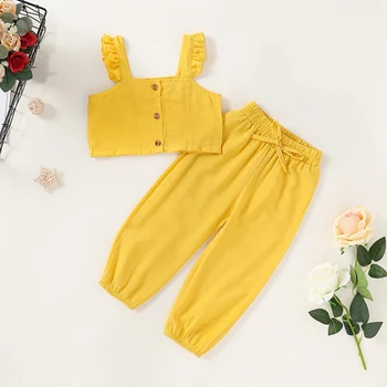 

Kids Girls Summer Clothing Newborn Kids Baby Girls Solid Color Sleeveless T-shirts+Pants Tracksuits Sets1