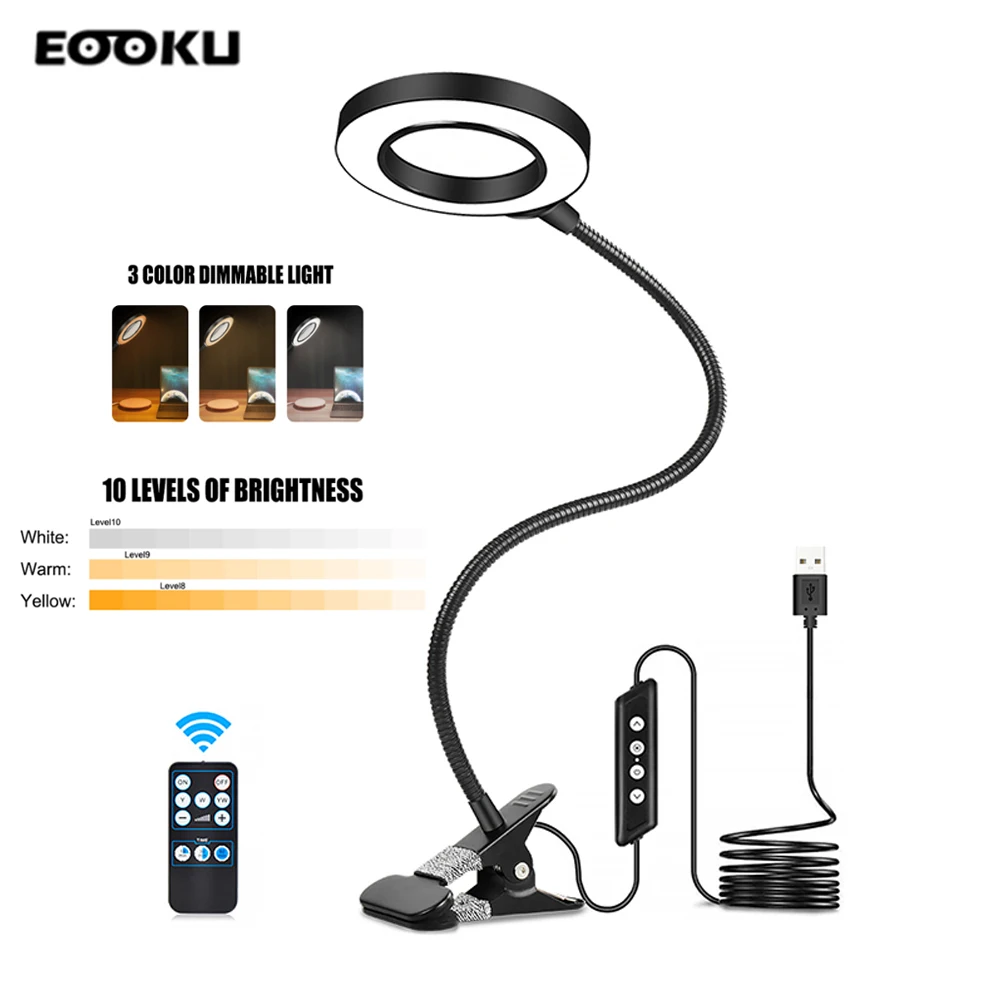 

EOOKU Reading Lamp Holder USB Wireless Remote Control Magnifying Glass Universal Tube 3 Colors Energy Saving Eye Protection