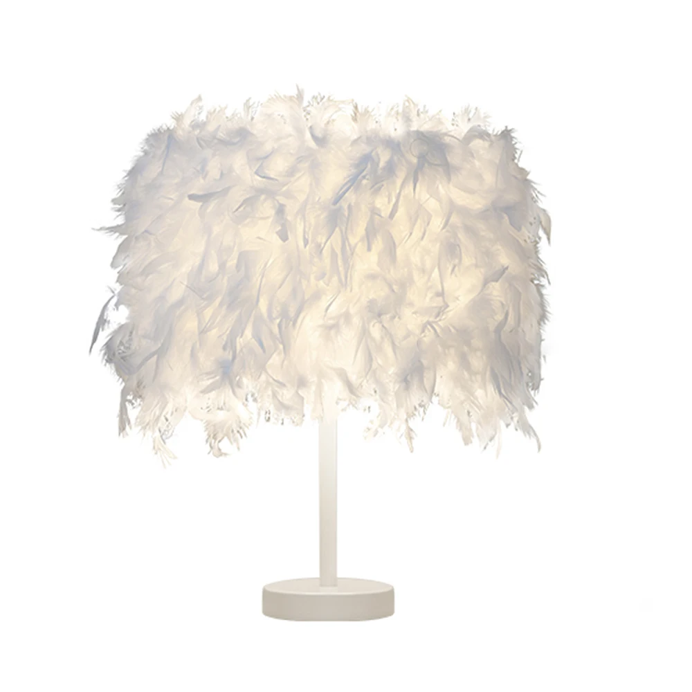 

White Feather Lampshade Metal Table Lamp Gentle Night Light Modern Creatives Feather Lampshade Table Lamp Desk Bedroom