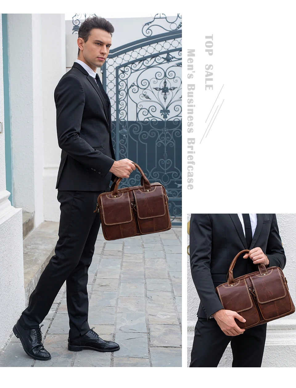 Genuine Leather Men's Handbag for Laptops