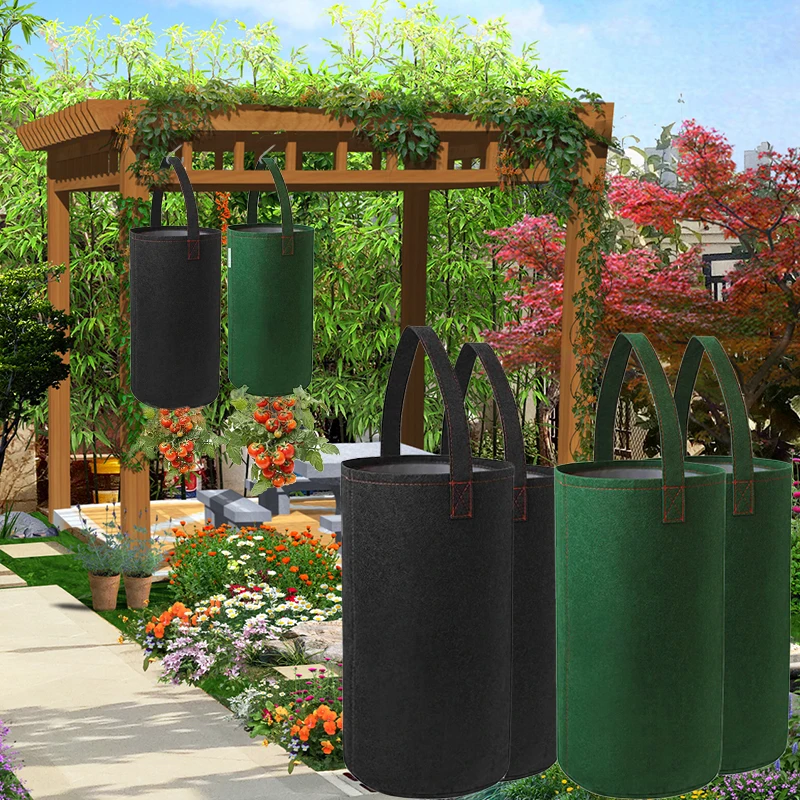 Multi-Function 1Pc Felt Hanging Tomato Grow Bag Upside Down Planter Strawberry Vegetable Flower Plant Grow Bags Garden Plant Pot