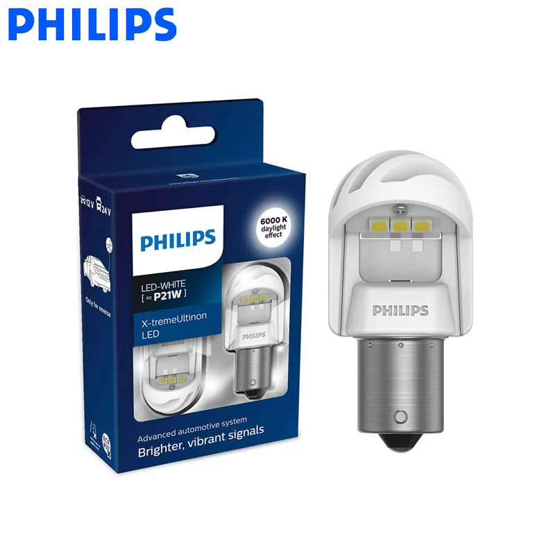 Philips X-treme Ultinon светодиодный gen2 P21W S25 BA15 6000K белый светодиодный автомобильный сигнальный светильник, противотуманная фара заднего хода 11498XUWX2, 2X