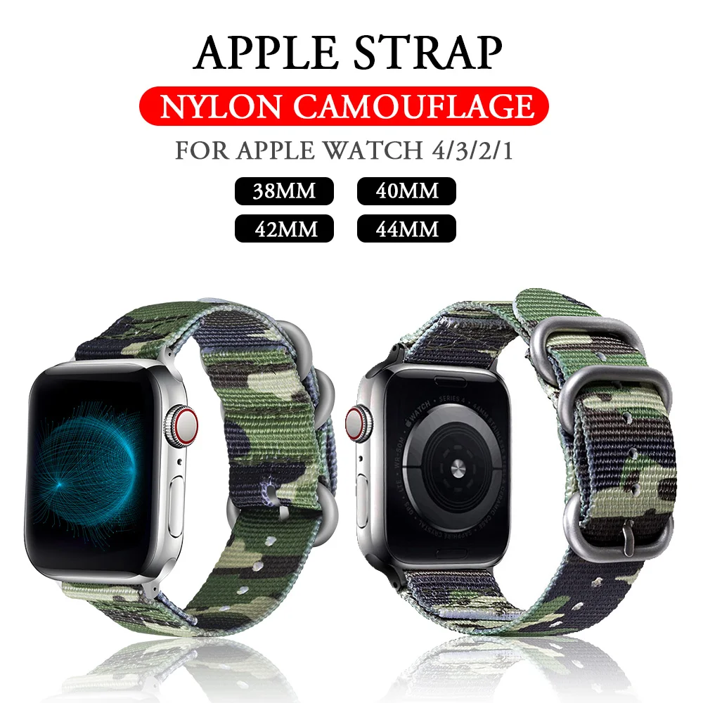 Нейлоновый спортивный ремешок для apple watch 1/2/3/4/серия 38 мм 40 мм Камуфляжный Браслет для apple iwatch 42 мм 44 мм аксессуары