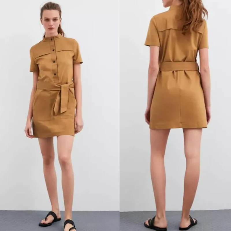 

2019 Summer New Style Crew Neck Retro Loose Short Sleeve Elegant Medium-length Dress Slimming Dress Women's Single Breasted