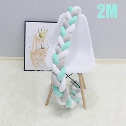 Grey Green White 2M IMBABY 2 м/3 м длина Детская кровать бампер ручной работы косы новорожденных кровать бампер длинная завязанная мягкая тесьма Декор детской комнаты - Цвет: Grey Green White 2M