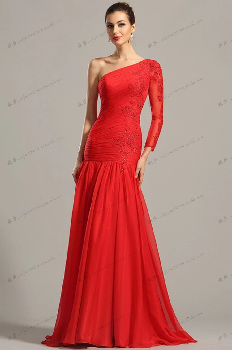 Красное длинное шифоновое вечернее кружевное платье Vestidos De Baile Прозрачный Топ вечерние платья Кружево Выпускной сексуальное платье на одно плечо для мамы; обувь под свадебное платье для невесты