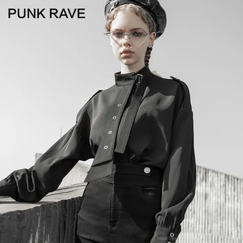 

PUNK RAVE Girl's Fake Tie Long-sleeved Shirt Female Military Style Wind Loose Early Autumn Shirt Light Cooked Blouses