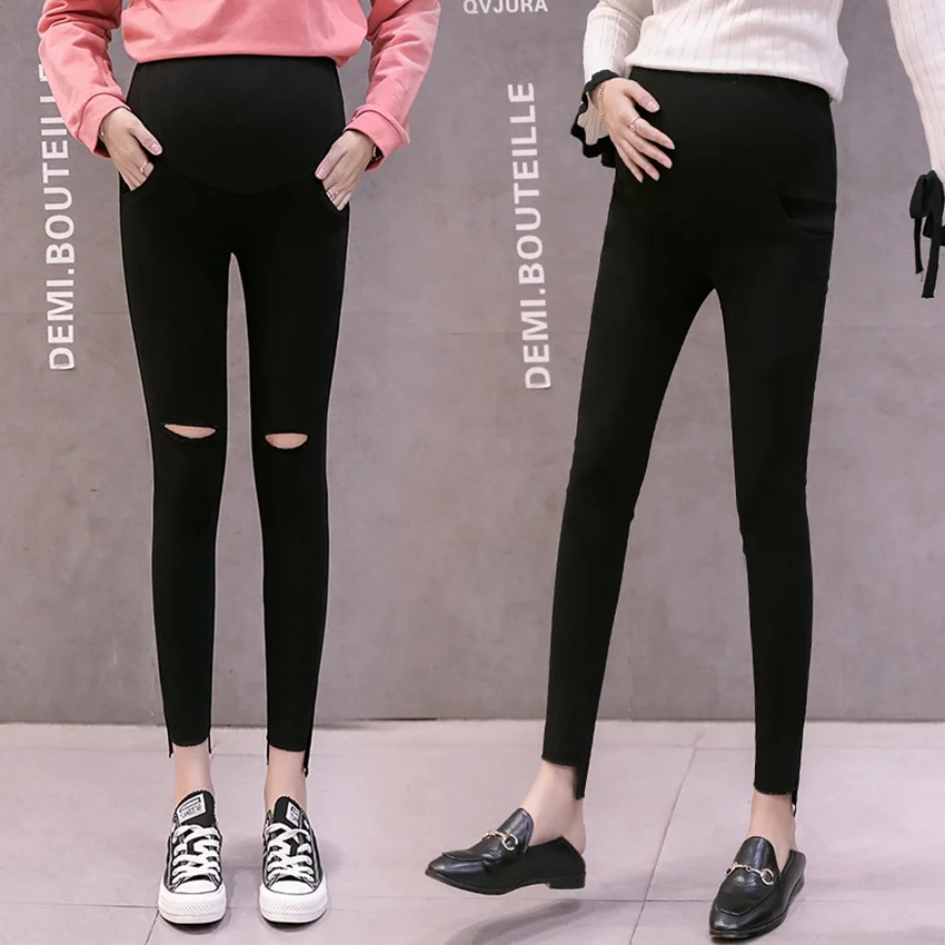 Broken hole maternity pants magic stomach lift furry split nine fashion wear bottoming high elastic pregnancy | Мать и ребенок
