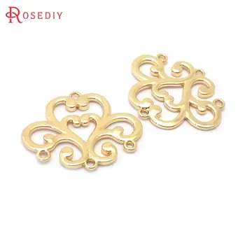 

(38861)10PCS 27x22MM 24K Champagne Gold Color Brass Flower Connect Charms Pendants Jewelry Making Supplies Diy Accessories