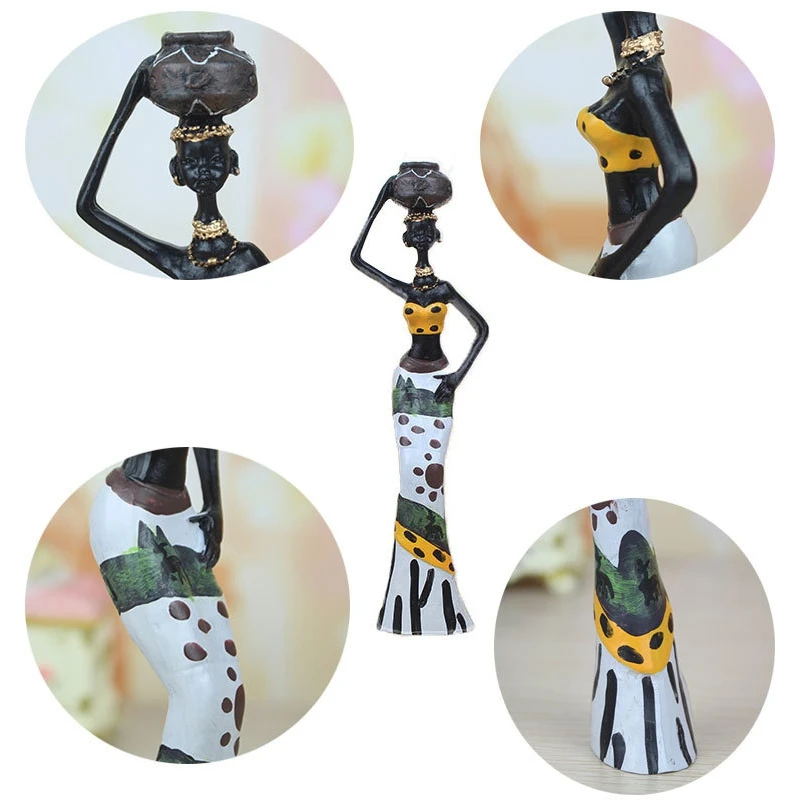 Beste 3Pcs Retro Vaas Afrikaanse Vrouw Standbeeld Exotische Hars Cultuur Beeldjes Set Voor Home Hotel Woonkamer Decoratie Ambachtelijke Ornamenten ye