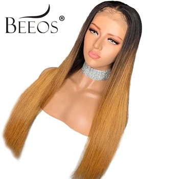 

Ombre Honey Blonde Straight Deep Parted Lace Front Wigs 13*4 Colored 1b/27 Brazilian Remy Lace Front Human Hair Wigs Pre Plucked