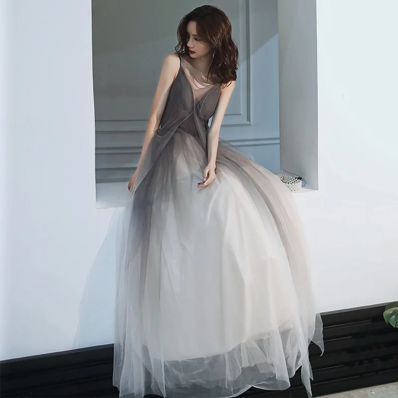 

Sexy Big Backless Sling Sleeveless Gradient Chiffon French Evening Dress Back Zipper Formal Gowns Robe De Soiree Cheongsam 3XL
