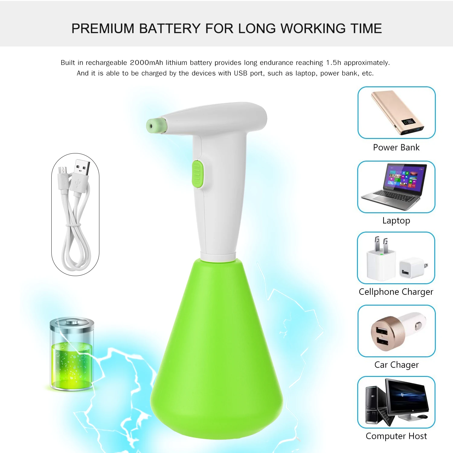 1300ML Electric Sprayer For Alcohol Water Rechargeable Garden Watering Sprinkling Can for Home Cleaning Gardening Watering