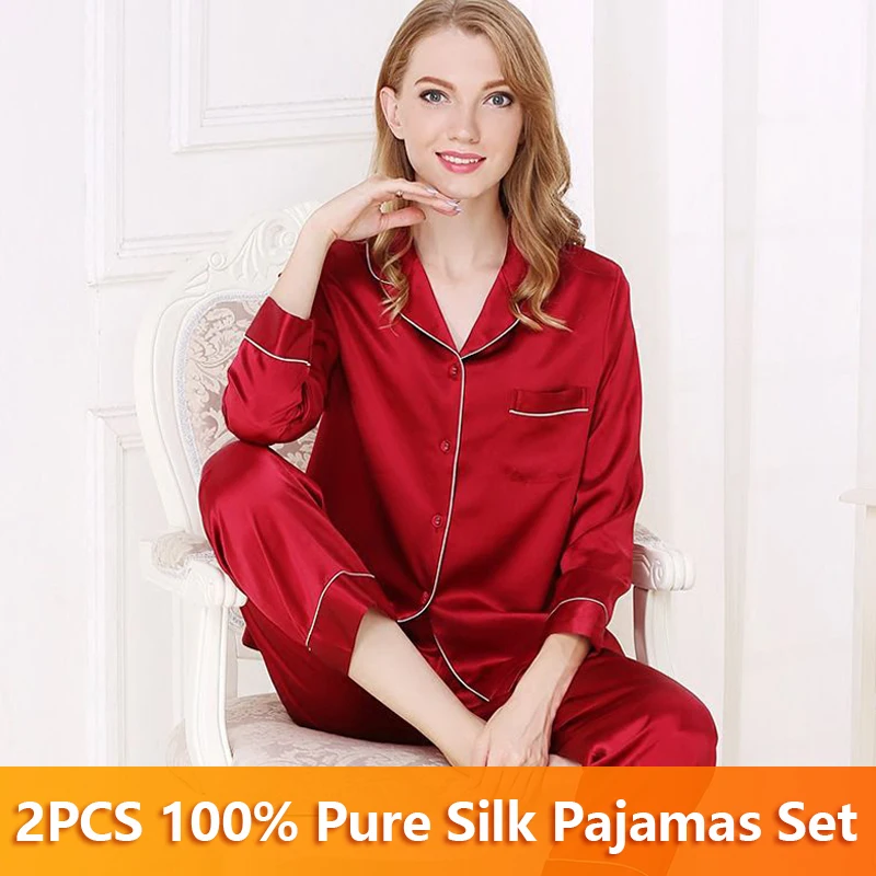 Women's 100% Mulberry Silk Pajama Set Comfy Silk Pajama Set For Spring  Summer Fall 2pc Long Sleeve Silk Sleepwear Lady Home Suit - Pajama Sets -  AliExpress