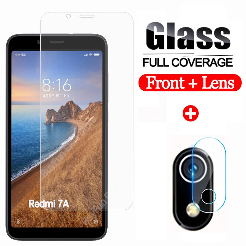 2-in-1 camera protector on the for xiaomi redmi 7a camera lens screen protector glas on kisomi redmi