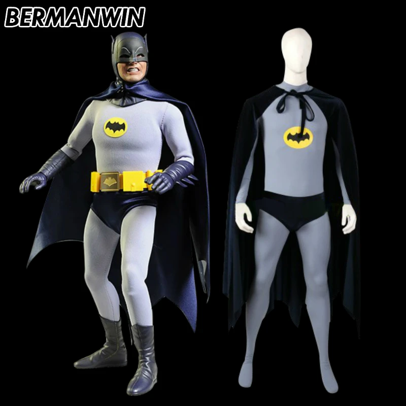

BERMANWIN High Quality 1966 Batman Cosplay Costume With Cape Old Batman Outfit Halloween Cosplay Costume for adult men