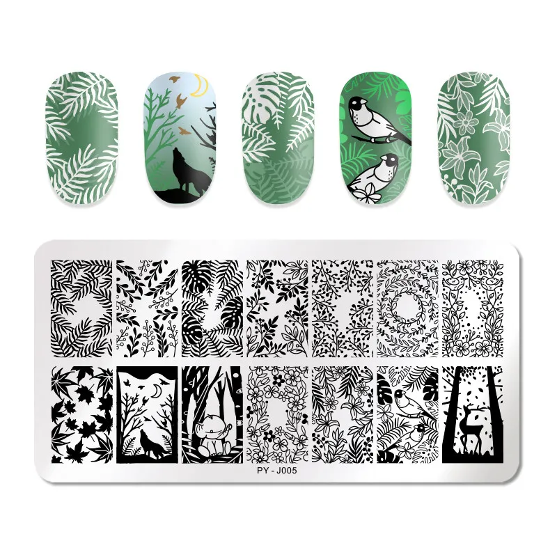 PICT YOU прямоугольник ногтей штамповки пластины цветок серии смешанный узор из нержавеющей стали дизайн ногтей изображения Шаблон трафареты J001 - Цвет: PY-J005