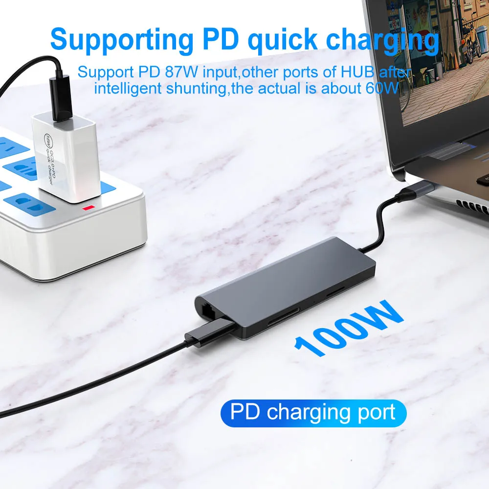 USB C концентратор FSU с HDMI RJ45 PD зарядное устройство кардридер 3 0 адаптер usb хаб для