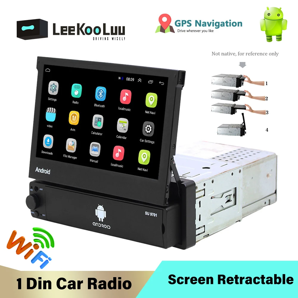 LeeKooLuu 1 Din Android Автомагнитола 7 дюймов выдвижной сенсорный экран 1Din Автомагнитола gps wifi Mirror link автомобильный мультимедийный плеер