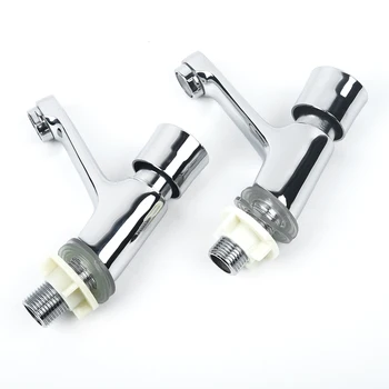 

New 2PCS Taps Push Down Bathroom Hotel Kitchen Taps Facute For Basin Sink Hot&Cold Brass Self-Close Hot Sale