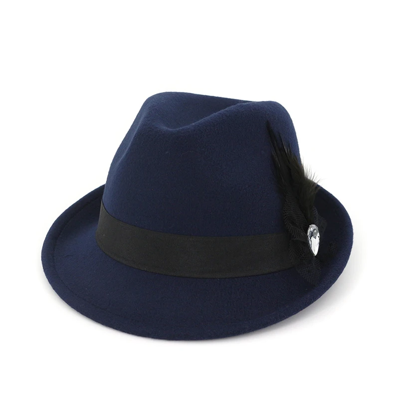 Black fedora FS зима осень Fedora Шляпа черная для женщин мужчин боулинг, джаз шляпы сомбреро Mujer Трилби кепки свернутые короткие полями с перьевой лентой - Цвет: Black fedora
