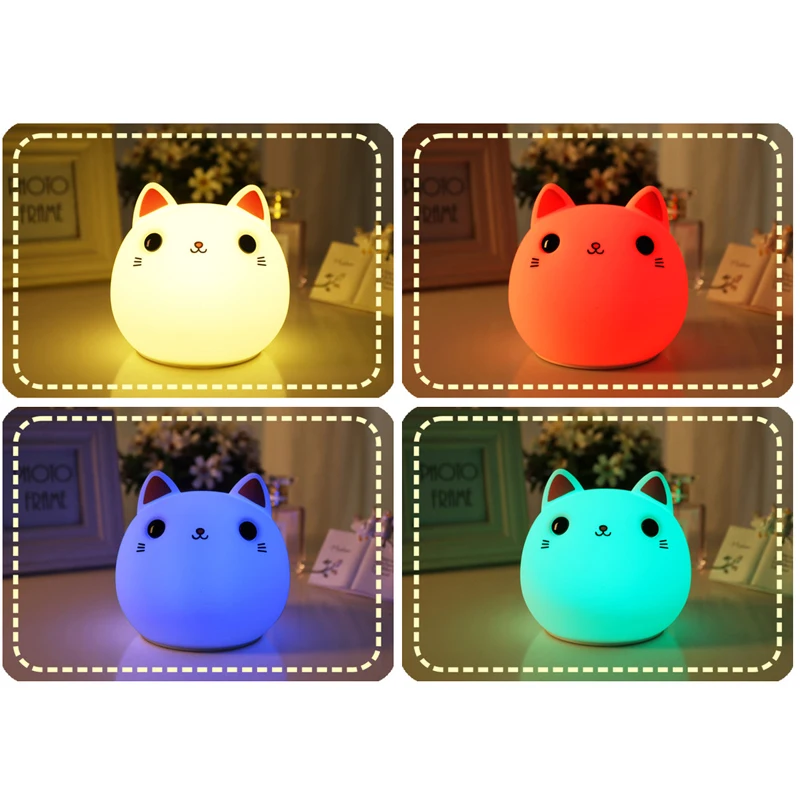 Силиконовая лампа BRELONG Cat с мультяшным животным, мини красочная силиконовая лампа с зарядкой от USB, милая декомпрессионная лампа pat