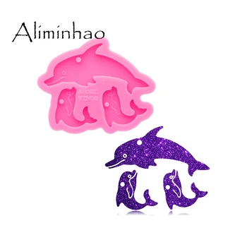 

DY0666 Super Glossy Resin Dolphin mother and baby Mold Epoxy Craft Silicone Keychain Moulds Polymer Clay DIY Jewelry Making