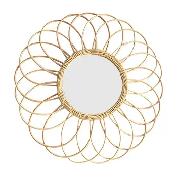 

Rattan Hanging Wall Mirror With Macrame Fringe Round Makeup Mirror Home Decor For Apartment Living Room Bedroom Art Decoration