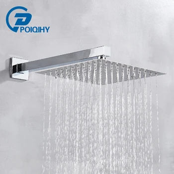 

Poiqihy Chrome Bathroom Shower Head 8 10 12 inch Wall Mounted Swivel Rainfall Shower Head Ultrathin Square head with Bar