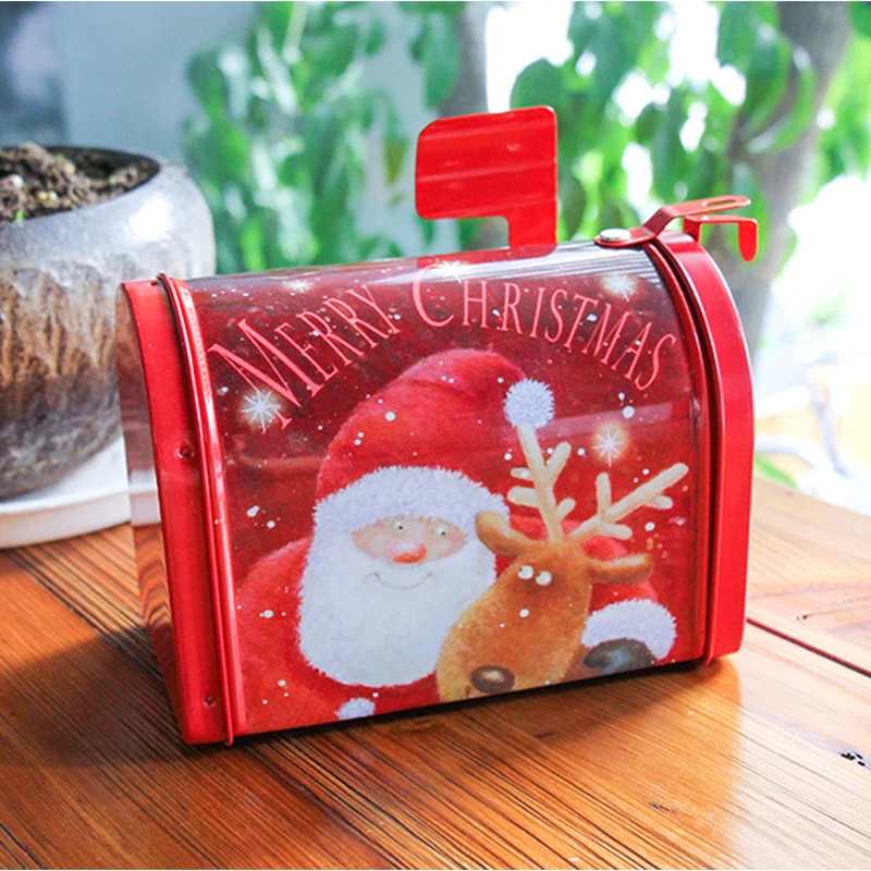 Christmas Gift Boxes Candy Tin Package Kids Creative Mailbox Case Santa Claus Snowman Printed Festival Sealed Jar Packing Boxes