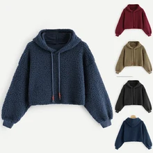 Новая однотонная толстовка с капюшоном для женщин Повседневное осенние пуловеры женские толстовки с капюшоном и длинными рукавами из искусственной меховые пиджаки спортивные тренировочные свитеры