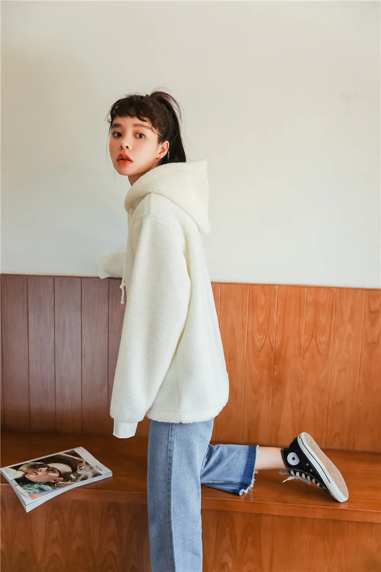 Южная Корея Dongdaemun для фотосессии зима стиль милые мягкие очаровательные с вышитыми буквами овечья шерсть толстовка женская мода