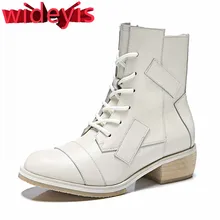 Ботинки женские WIDEYIS первый слой кожаные ботинки Martin повседневные дикие повседневные ботинки в британском стиле темпераментные трендовые женские сапоги модные круглые головы осень и зима новые