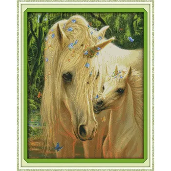 

Horse Mother's Love (3) Counted Cross Stitch DIY Needlework 14CT11CT DMC Cross Stitch Kits for Embroidery Home Decor Craft Hobby