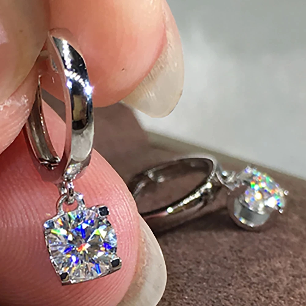 

Серьги-Клипсы из белого золота 14 к Au585 4 карата, круглые украшения для свадьбы, юбилея, помолвки, вечевечерние НКИ, с муассанитом и бриллиантом 2 карата