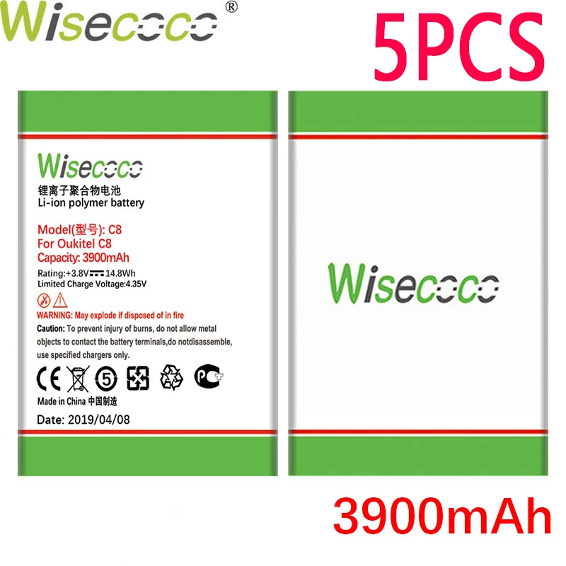 WISECOCO 5 шт. 3900 мАч батарея для Oukitel C8 5,5 дюймов телефон новейшее производство высокое качество батарея+ номер отслеживания
