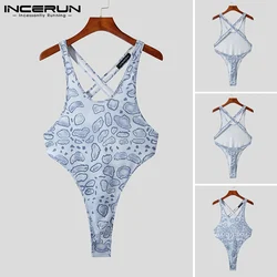 INCERUN 2021 Comfortable Sexy Leisure Men's Triangle Jumpsuit Animal Print Rompers Loungewear Sleeveless Hot Sale Bodysuit S-5XL