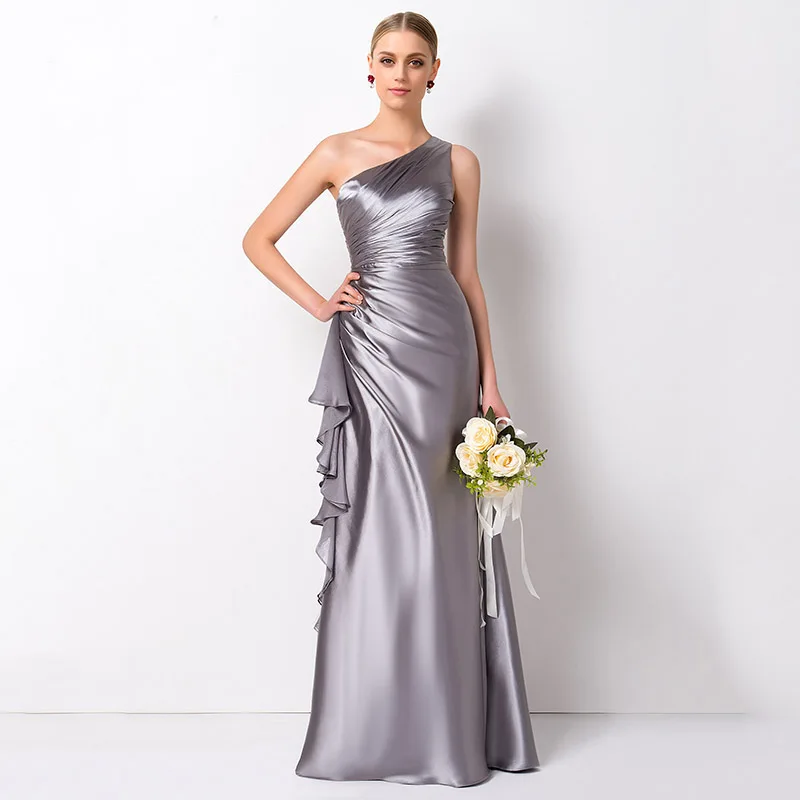 Vestido dama de honor boda новые атласные гофрированные Серебристые сексуальные платья русалки sukienki weselne длинные платья подружек невесты - Цвет: Серебристый