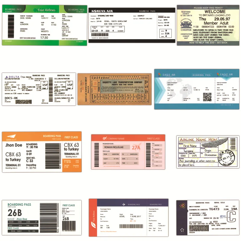 55pcs/lot Retro Traveling Boarding Pass Air Tickets Creative Stickers for Suitcase Laptop Luggage Bags Bike Phone PVC Sticker