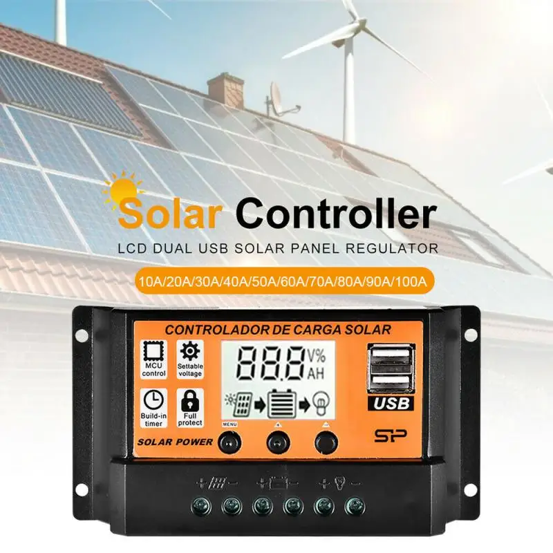 Controlador de Carga Regulador de Tensão do Controlador de Carga da Bateria do Painel Solar Dupla Usb 10a 30a 50a 100a Mppt Pwm Regulador de Tensão do da Bateria Painel Automático Dc12 - 24v usb 10a 30a 50a 100a mppt pwm