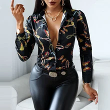 

New Tops Casual Streetwear 2021 Women's Blouse Fashion Sexy Floral Printed Blouse Women Elegant V-Neck Loose Long Sleeve Shirts