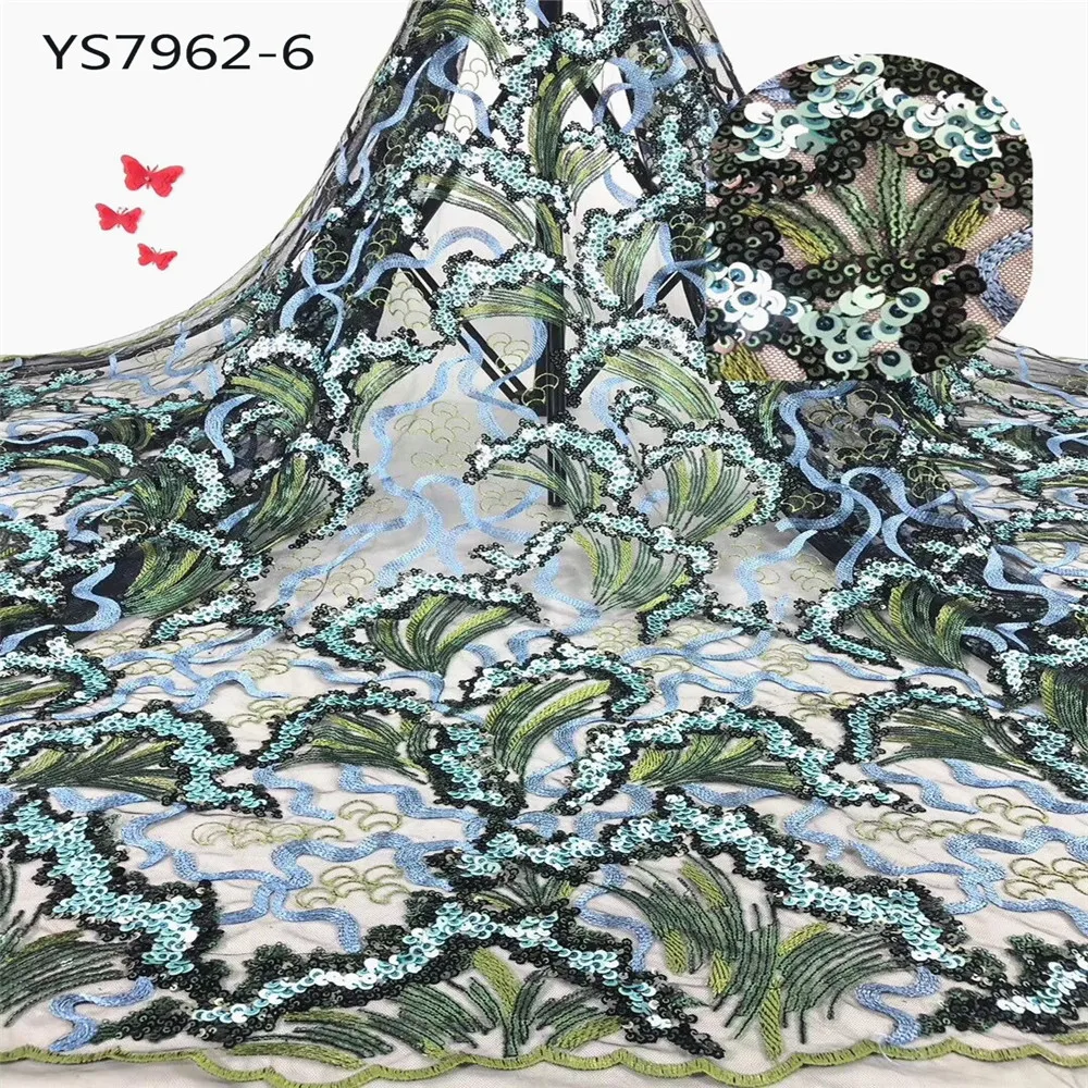 6 Nigeria big lace Embroidery Tulle Net Lace With Appliques And Rhinestones 3D Flowers French use for party - Цвет: 6