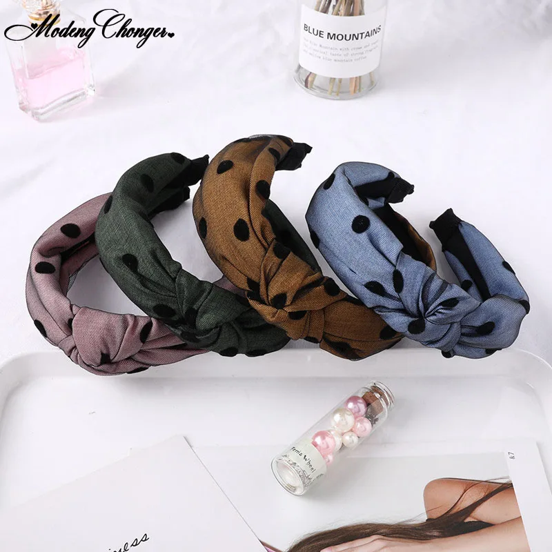 1 PCS New Fashion Hairband Fabric Lace Yarn Dot Cross Knotted Wide Side Women Girls Sweet Headband Hair Accessories Headwear Hot