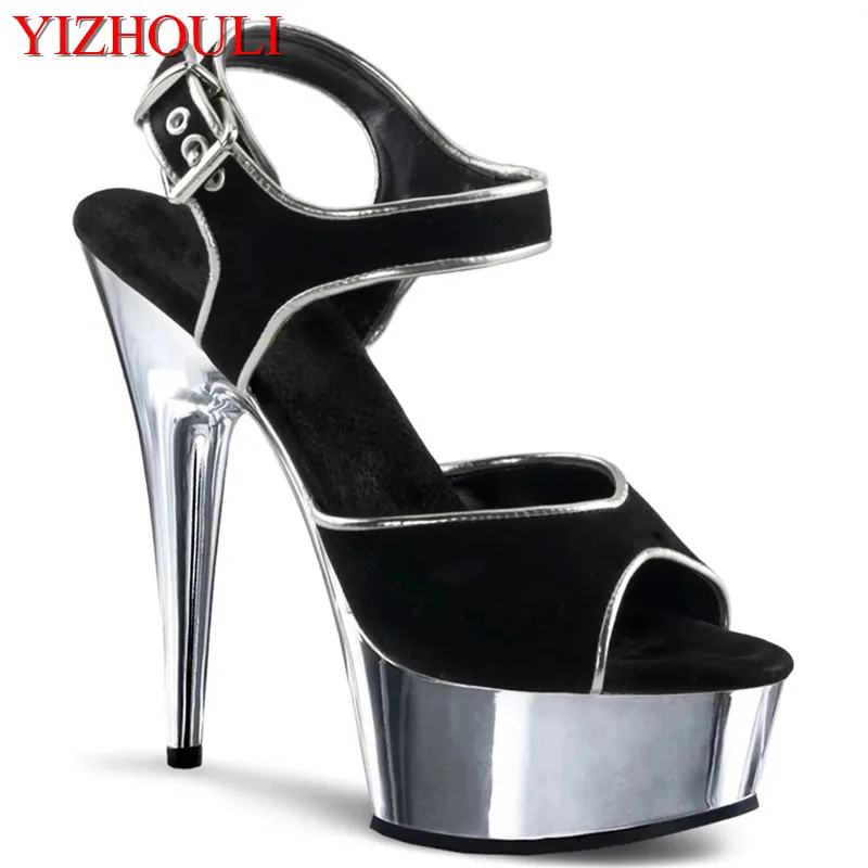 Summer ladies are sexy 15cm, black vamp, stiletto, electroplated, waterproof 6-inch party sandals, model pole dancing shoes
