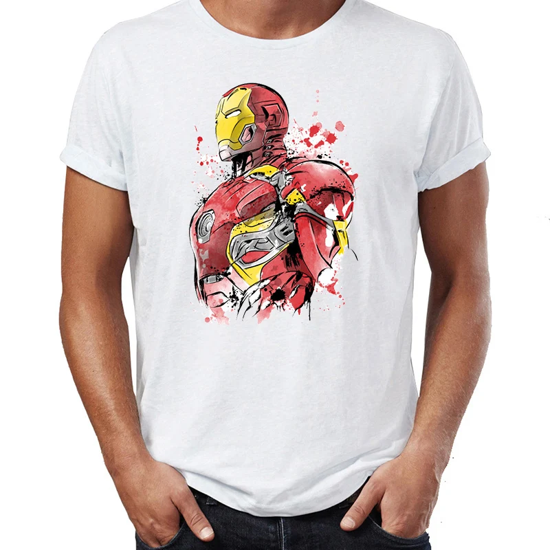 

Brand New Men T Shirts 100% Cotton Avengers Ironman Cap Splatter Art Awesome Artwork Drawing Printed O-neck Tee Shirts Oversize