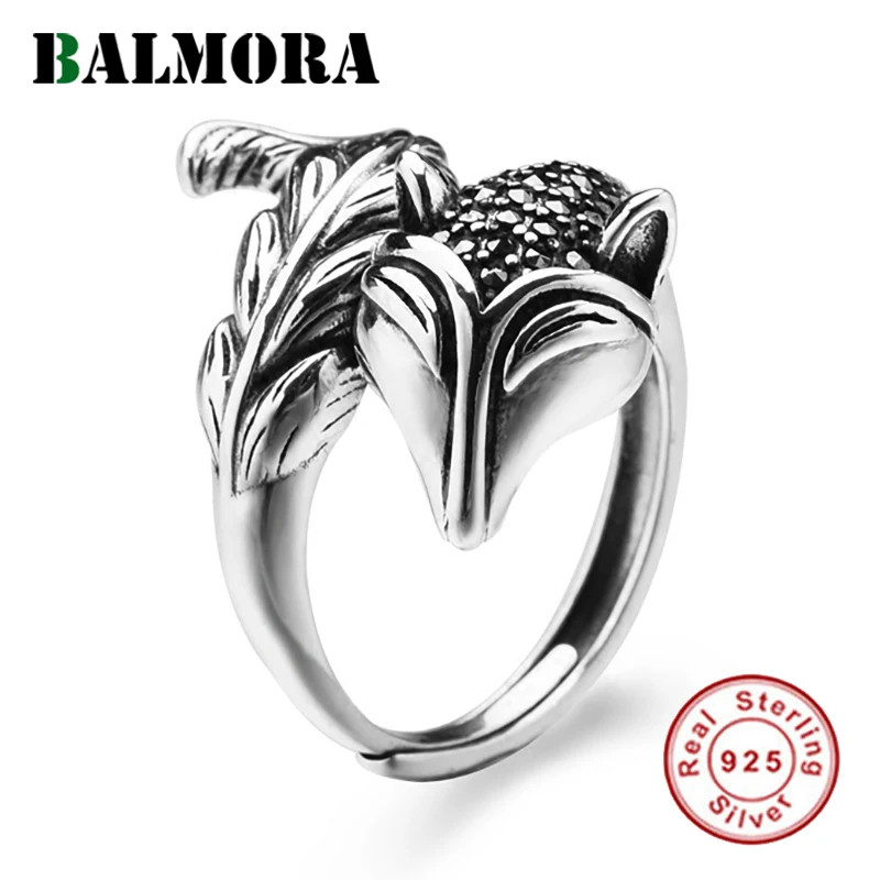 BALMORA Твердые 925 пробы серебряная мозаика лиса палец кольца для мужчин и женщин